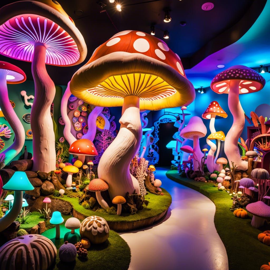 Psychedelic Mushroom Museum with Pajama Animals