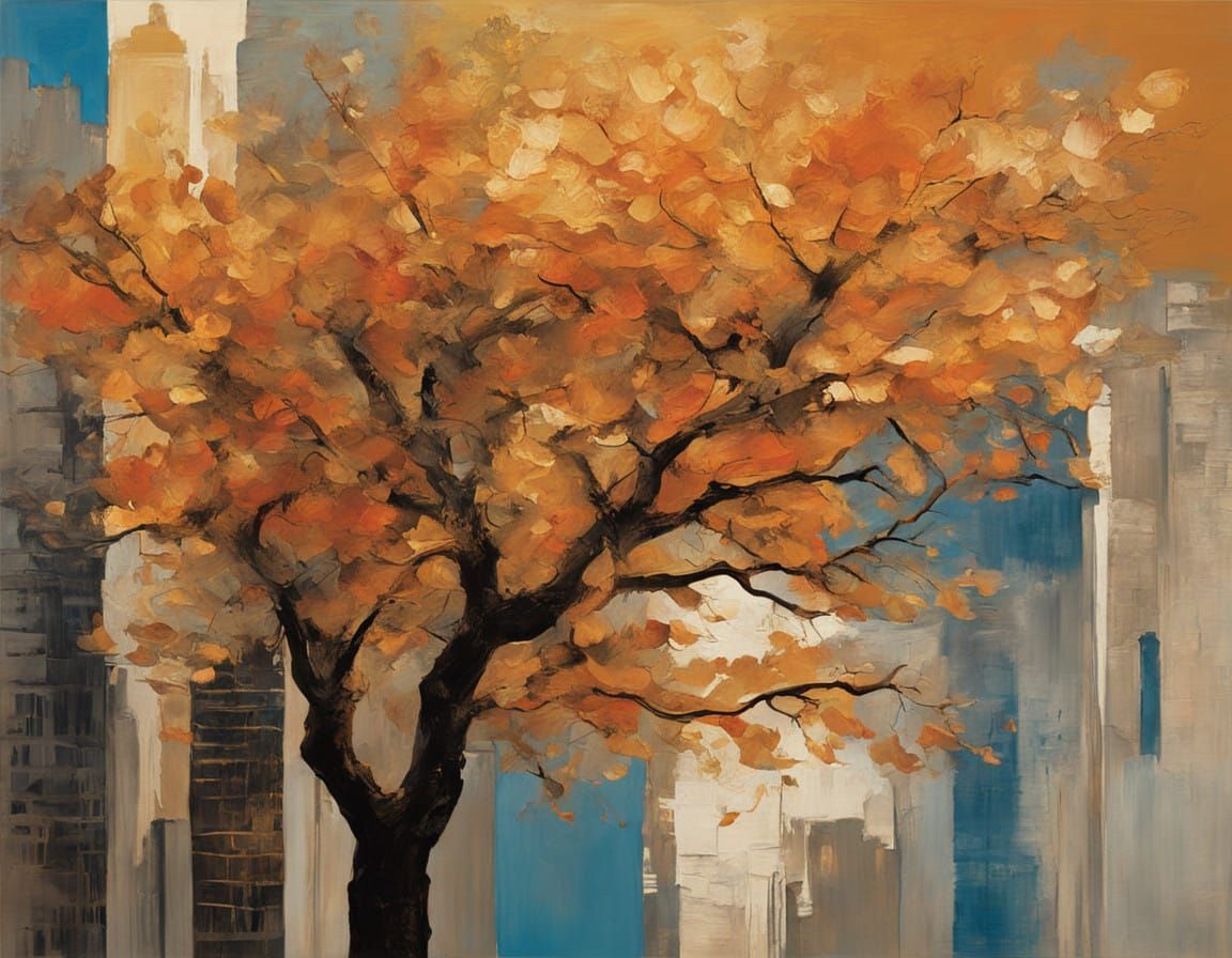 Golden Sunset in Abstract Expressionist Style