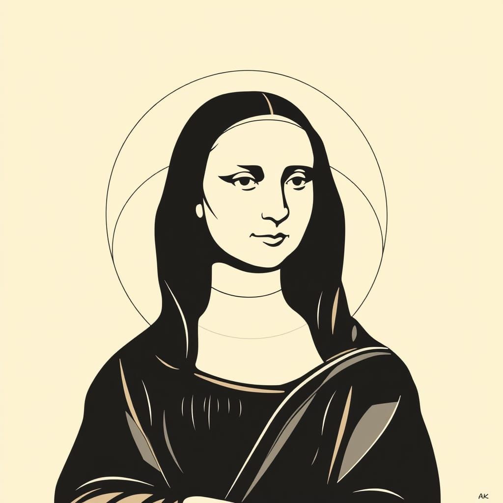 Geometric Bauhaus Mona Lisa in Triadic Colors