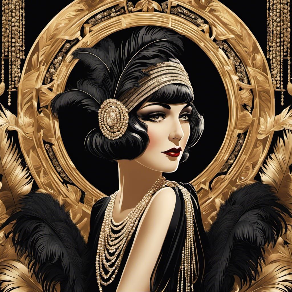 Glamorous 1920s Flapper Girl in Art Deco Style