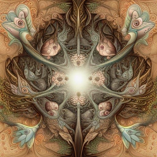 Joyful Alien Dragon-Mice Family in Fractal Den