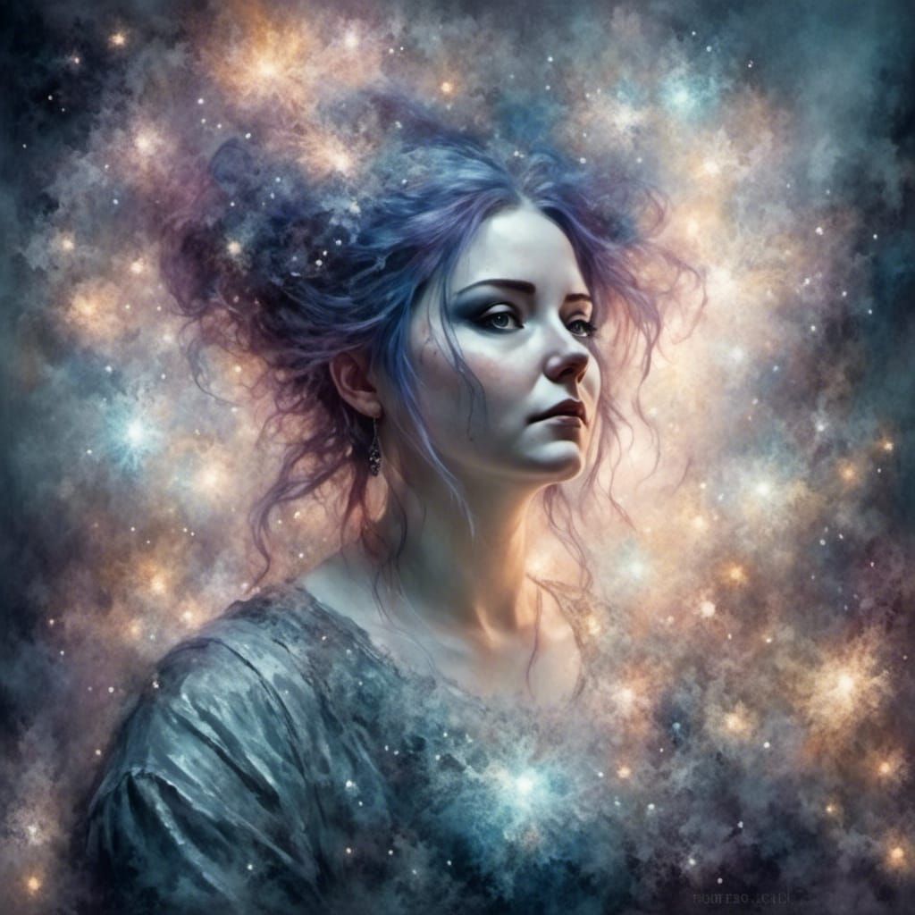 Gothic Woman Portrait with Silver Sparkles