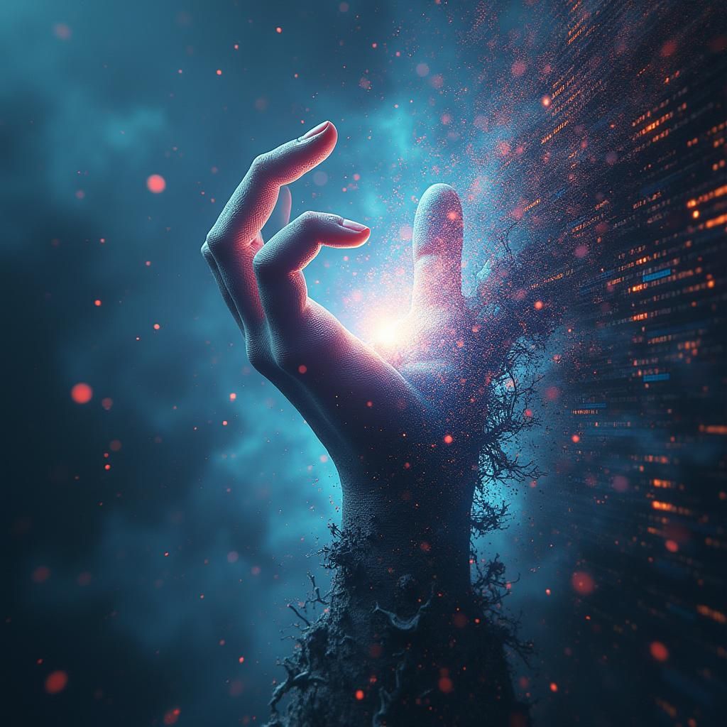 Colossal Hand Emerges from Screen: A Digital Fantasy