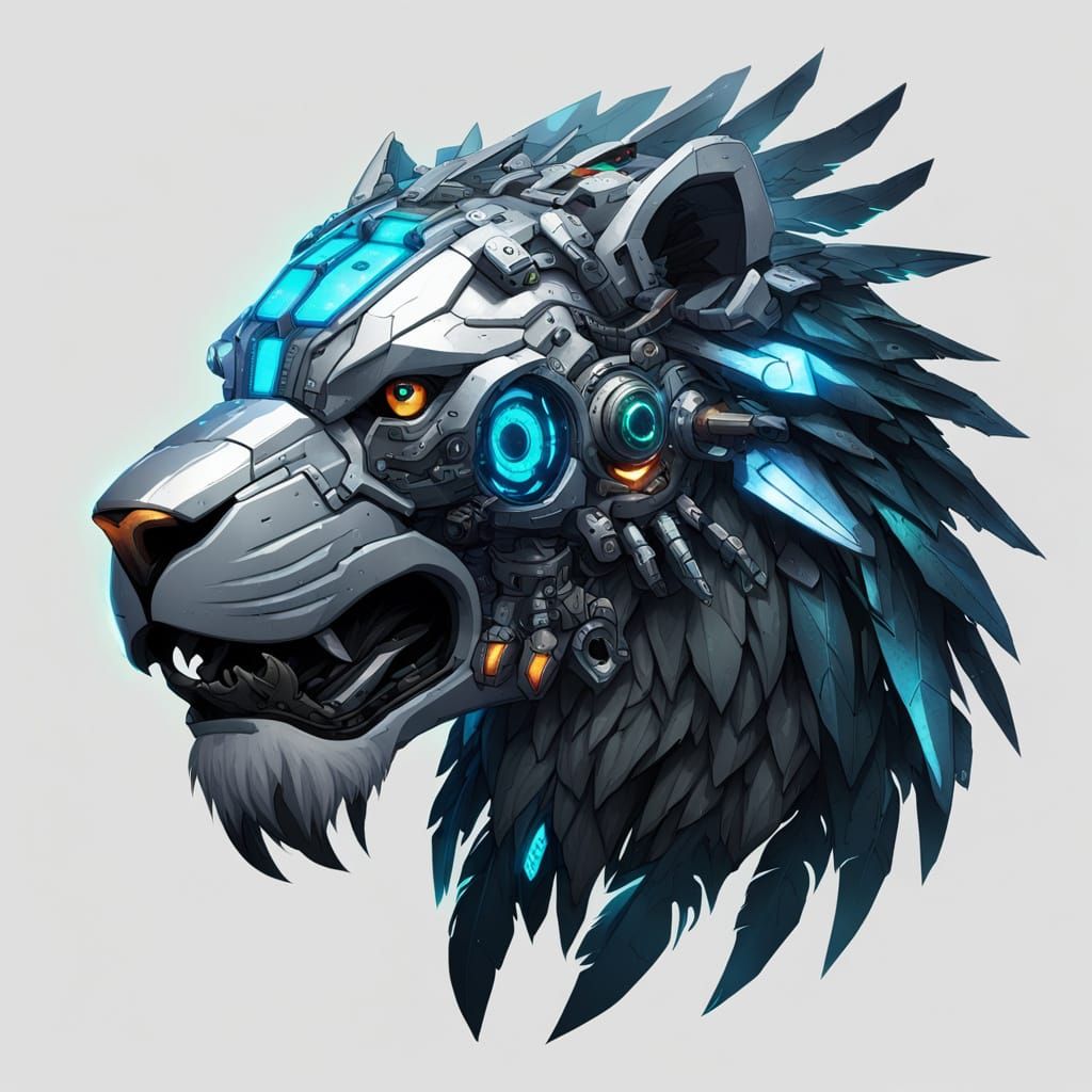 Cybernetic Beast with Lion's Head, Falcon Wings, and Serpent...