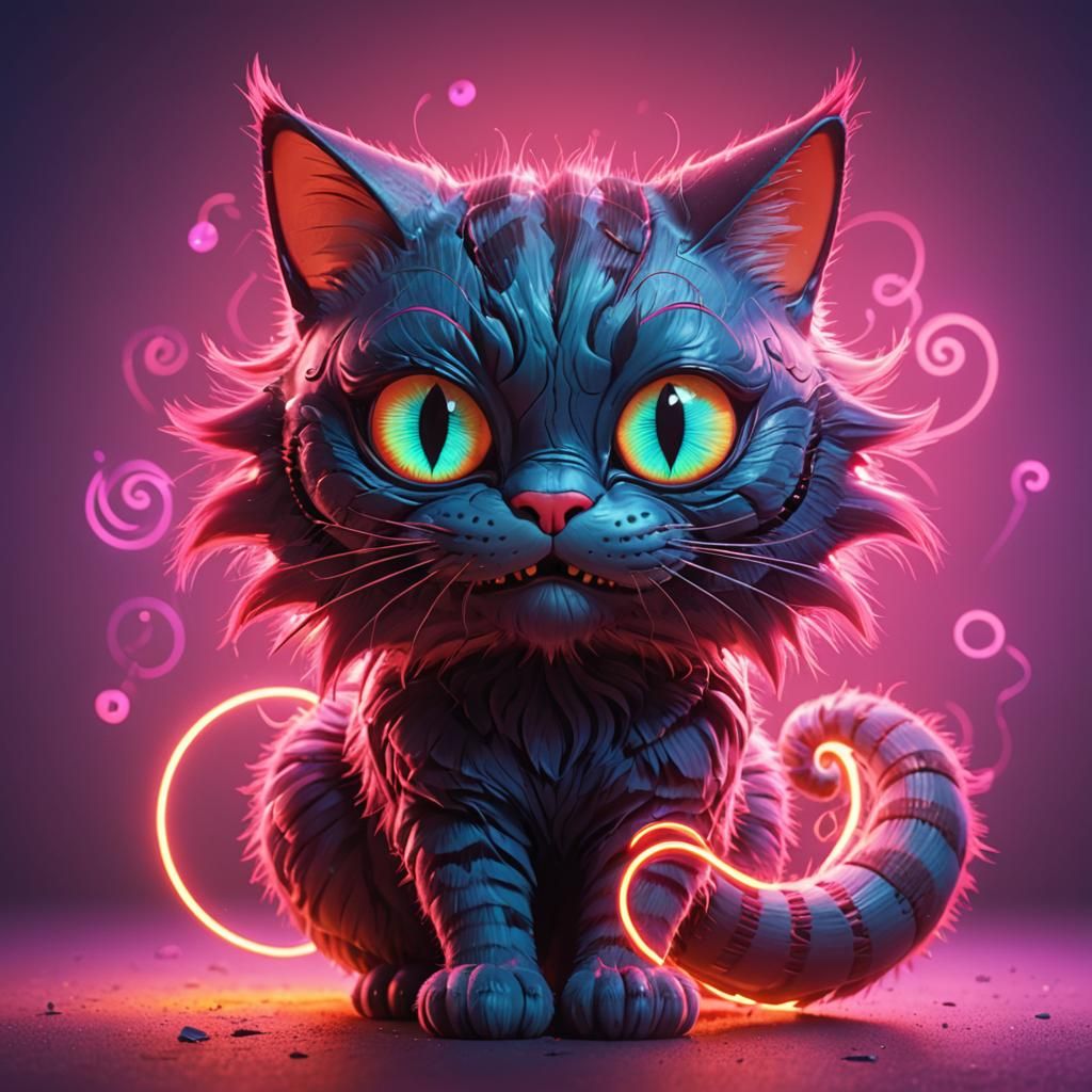 Neon Cheshire Cat in 3D Digital Art Style