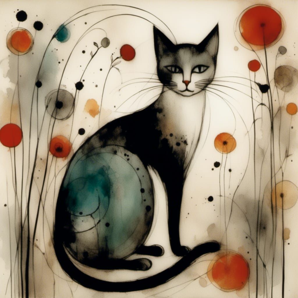 Cat in Charcoal and Ink, Surreal Style