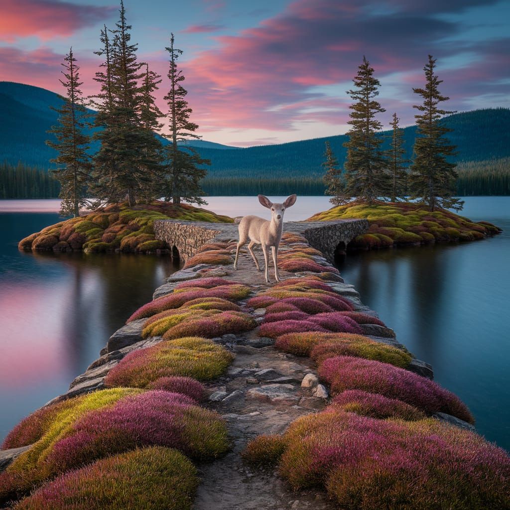 Mossy Canadian Wilderness Bridge in Hyperrealistic Style