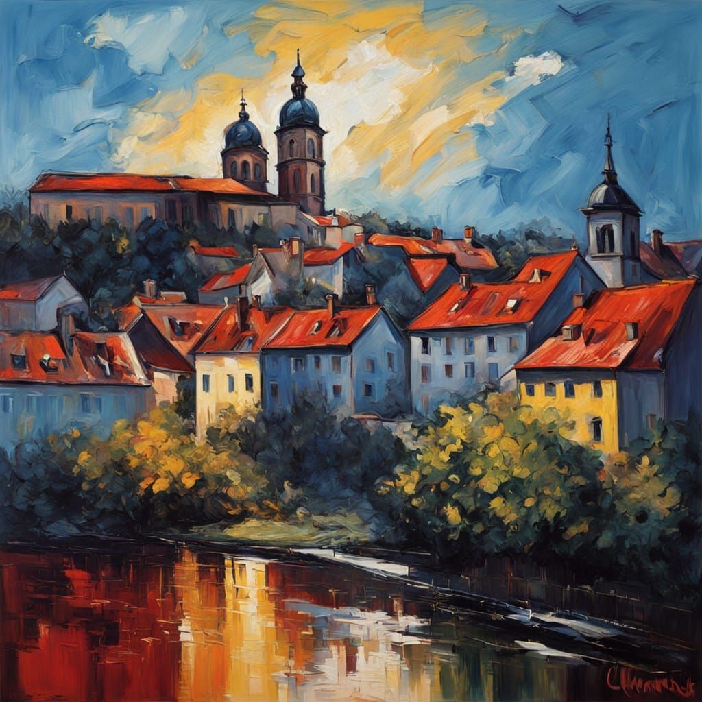 Vibrant Würzburg Landscape in Neo-Expressionist Oil