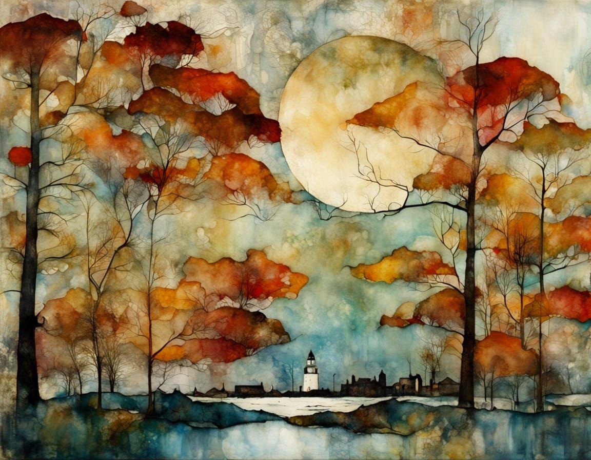 Sea Reflects Sky in Intricate Encaustic Painting Style