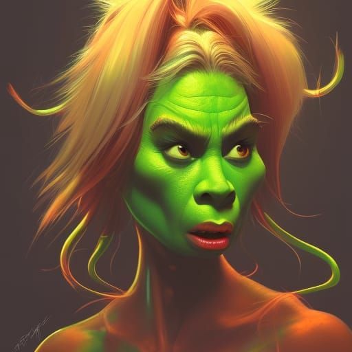 Detailed Portrait of a Female Grinch in Unreal Engine