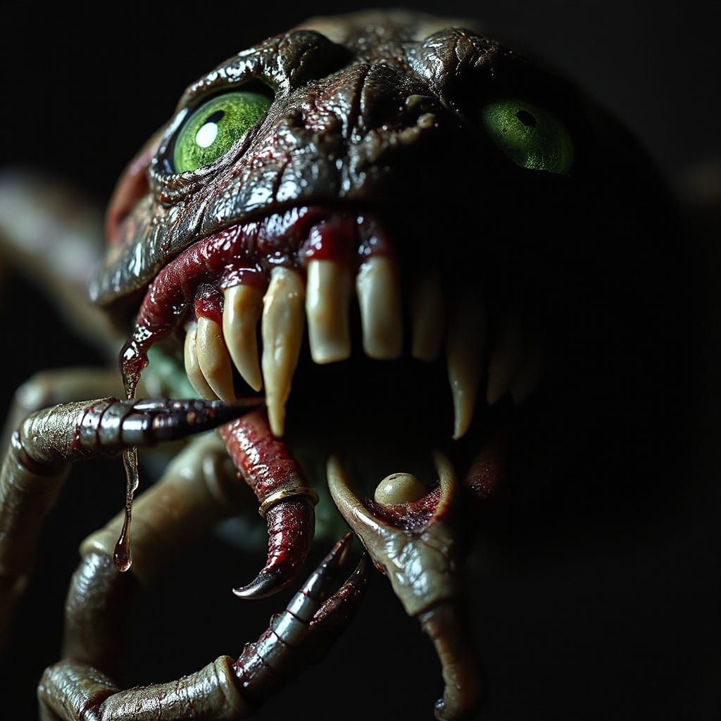 Macabre Horror: Grotesque Teeth and Claws in Dramatic Light
