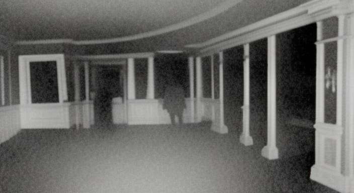 CCTV footage of shadow demons hiding in a dark stanley hotel