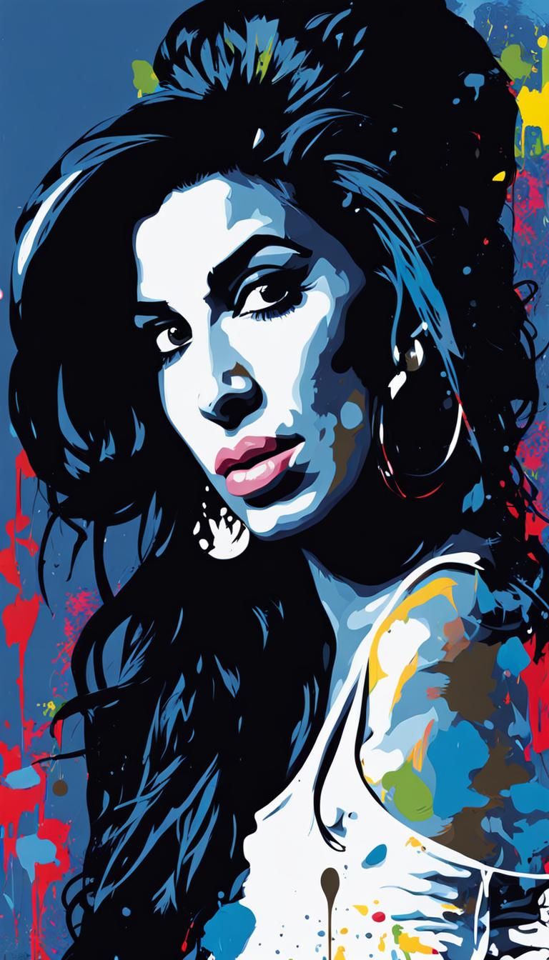 Colorful Impasto Graffiti Portrait on Blue