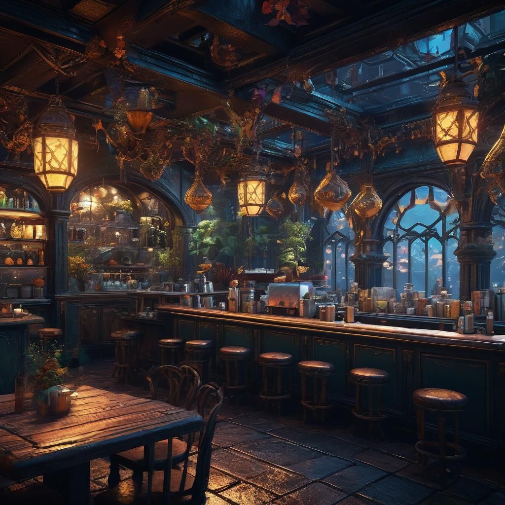 Fantastical Night Cafe: Detailed Matte Painting