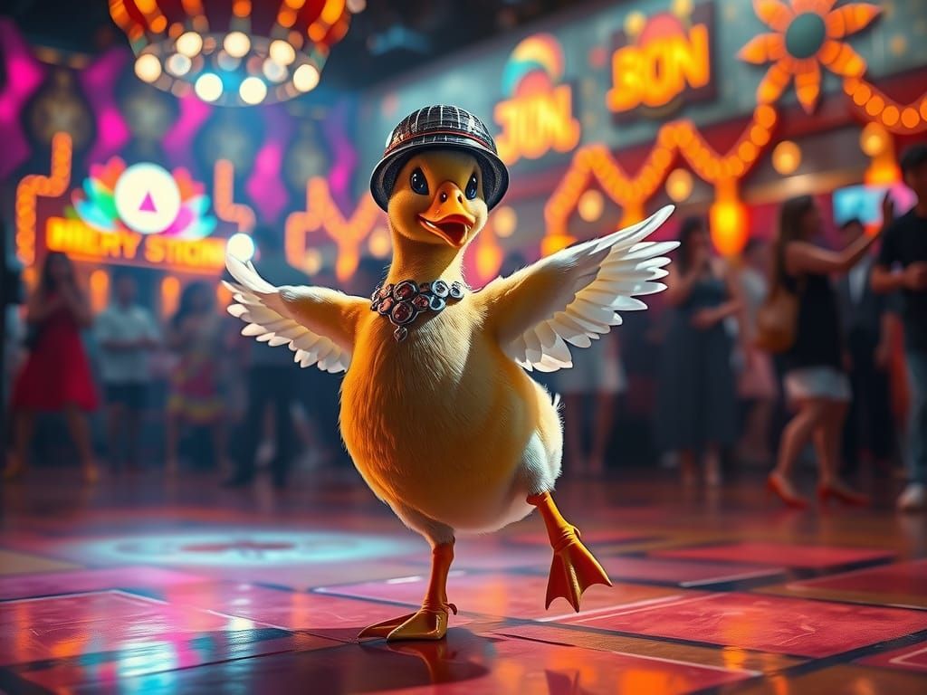 Disco Duckling's Dance Moves in Comic Style
