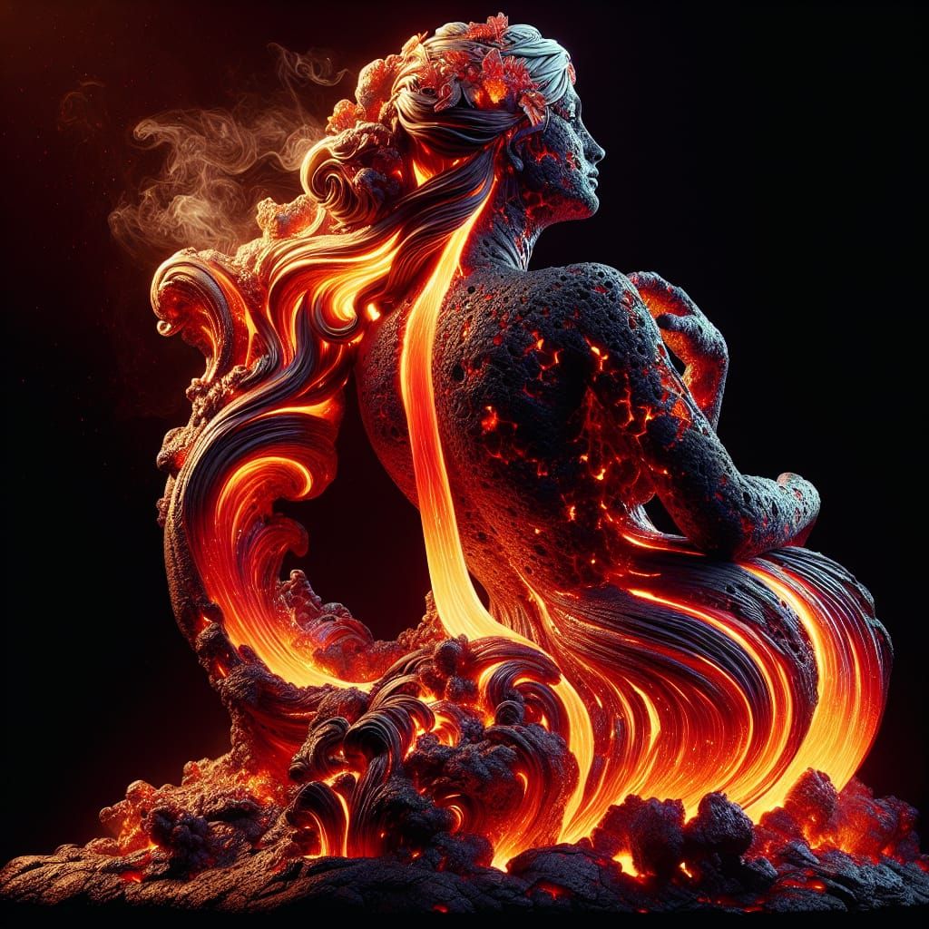 Lava Woman Statue in Hyperrealistic Style