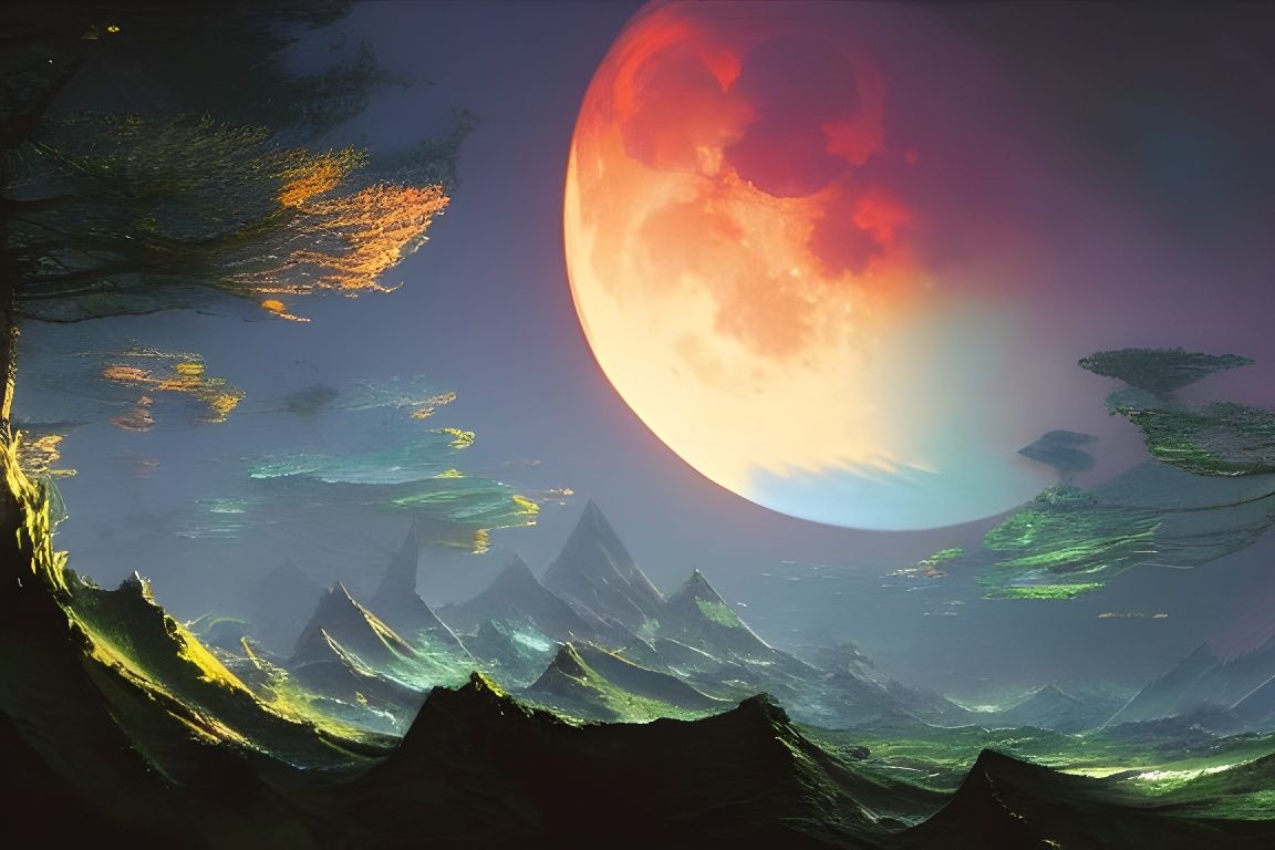 Fantasy Landscape with Double Moons in 8K Resolution