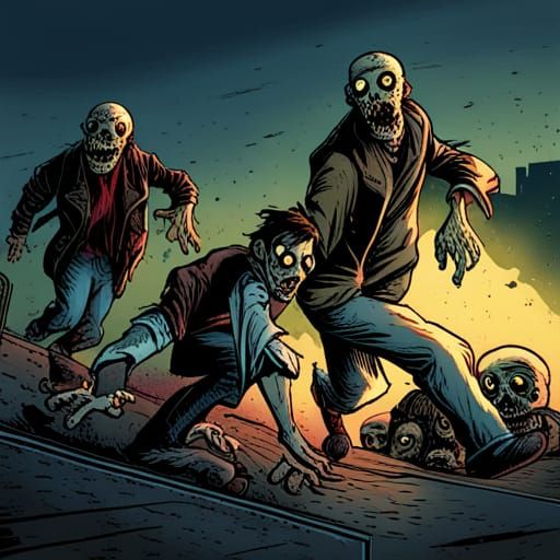 Zombie Emerges from Manhole Cover in Comic Book Art