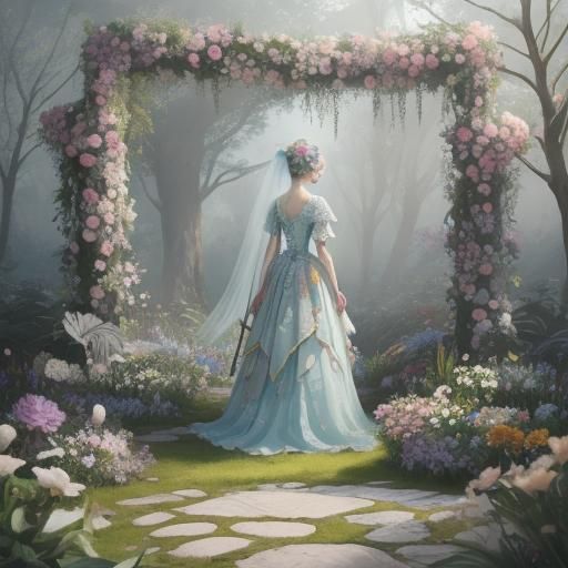 Pastel Floral Skeleton in Lush Garden