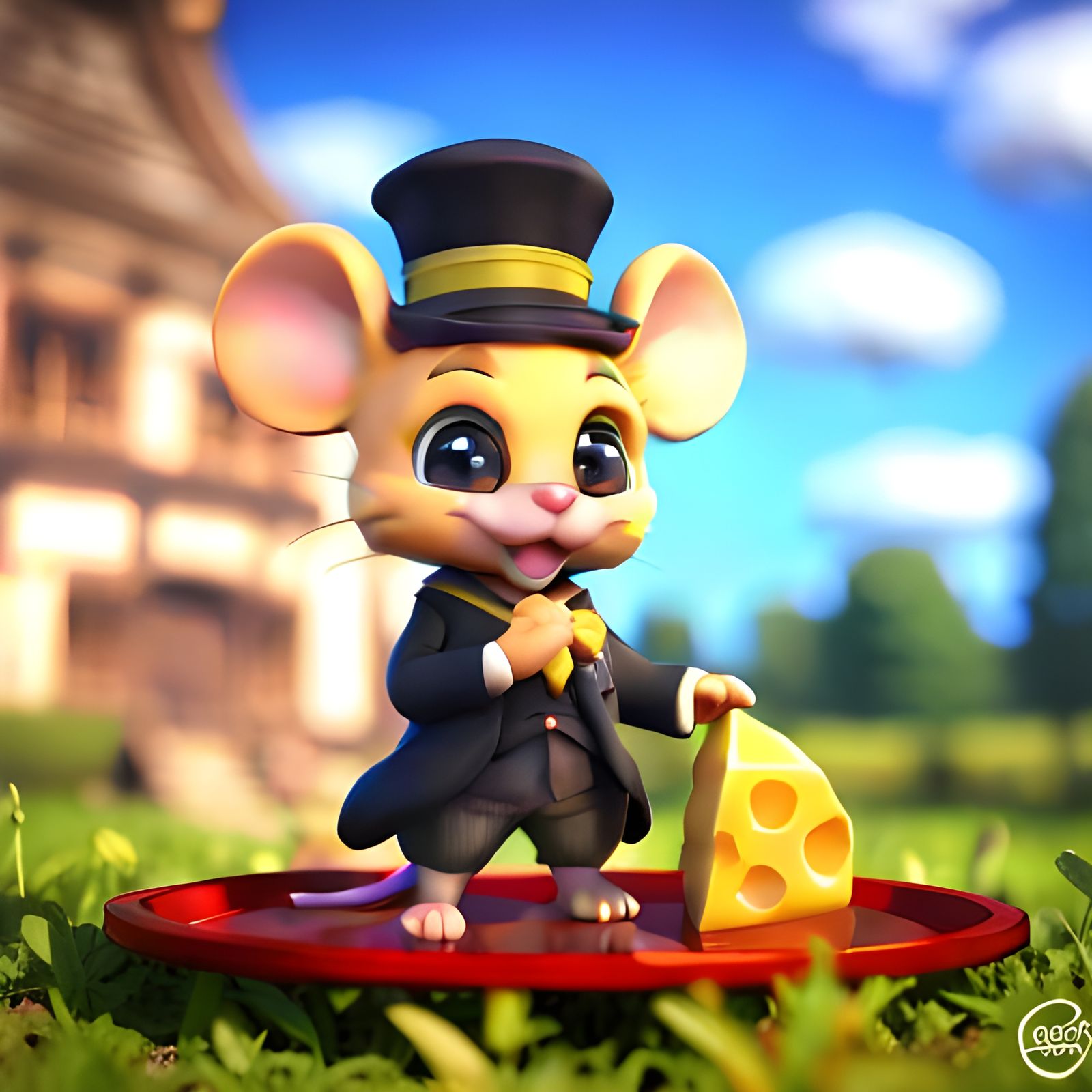 Anime Chibi Mouse Butler with Cheese, 3D Render