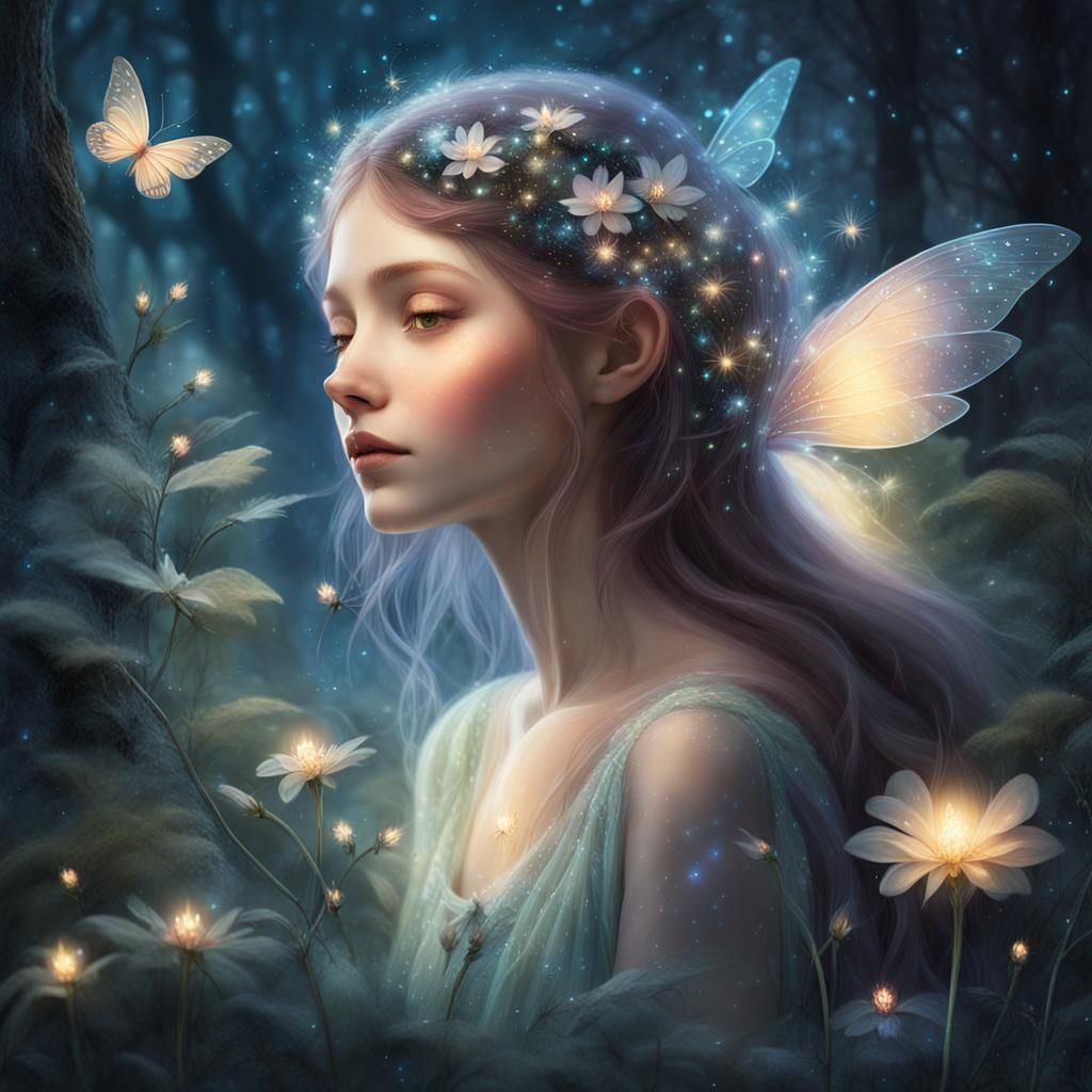 Enchanting Fairy Portrait in Moonlit Forest