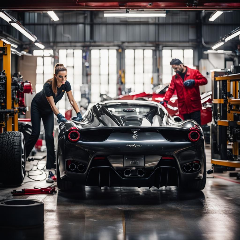 Woman Repairs Ferrari in Garage: Professional Photography