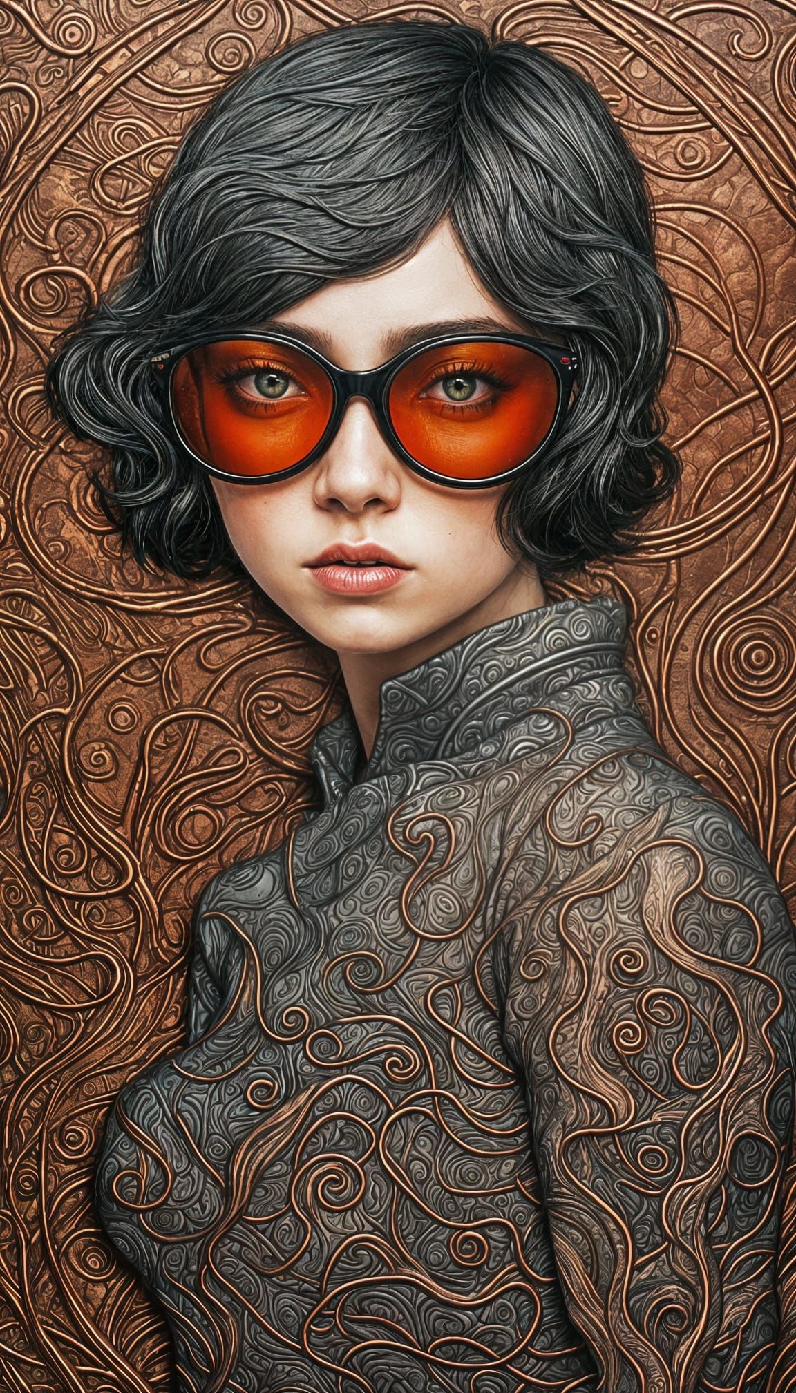 Copper Portrait of a Young Woman Investigating Cthulhu in Te...