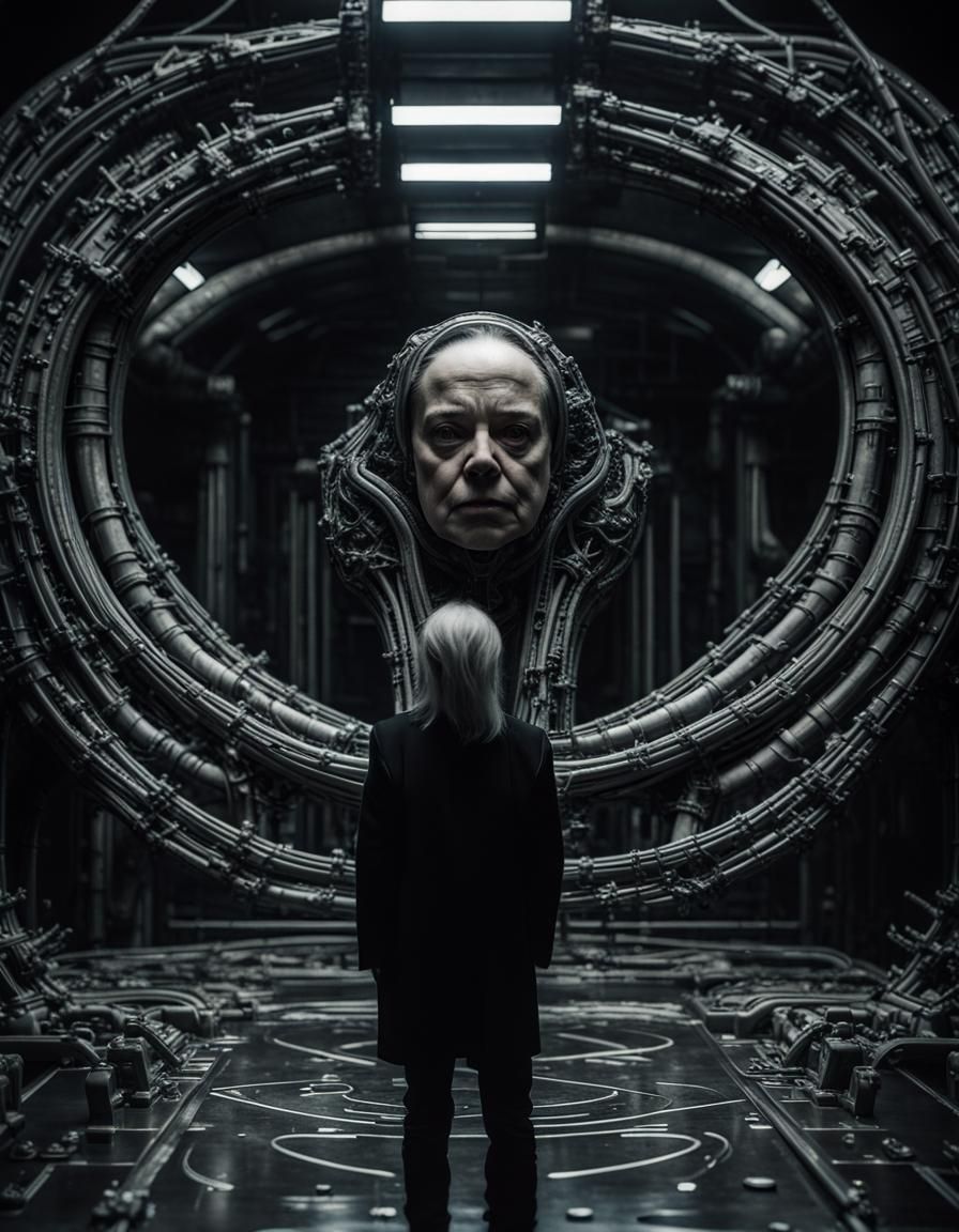 Dark Sci-Fi Portrait in HR Giger Style