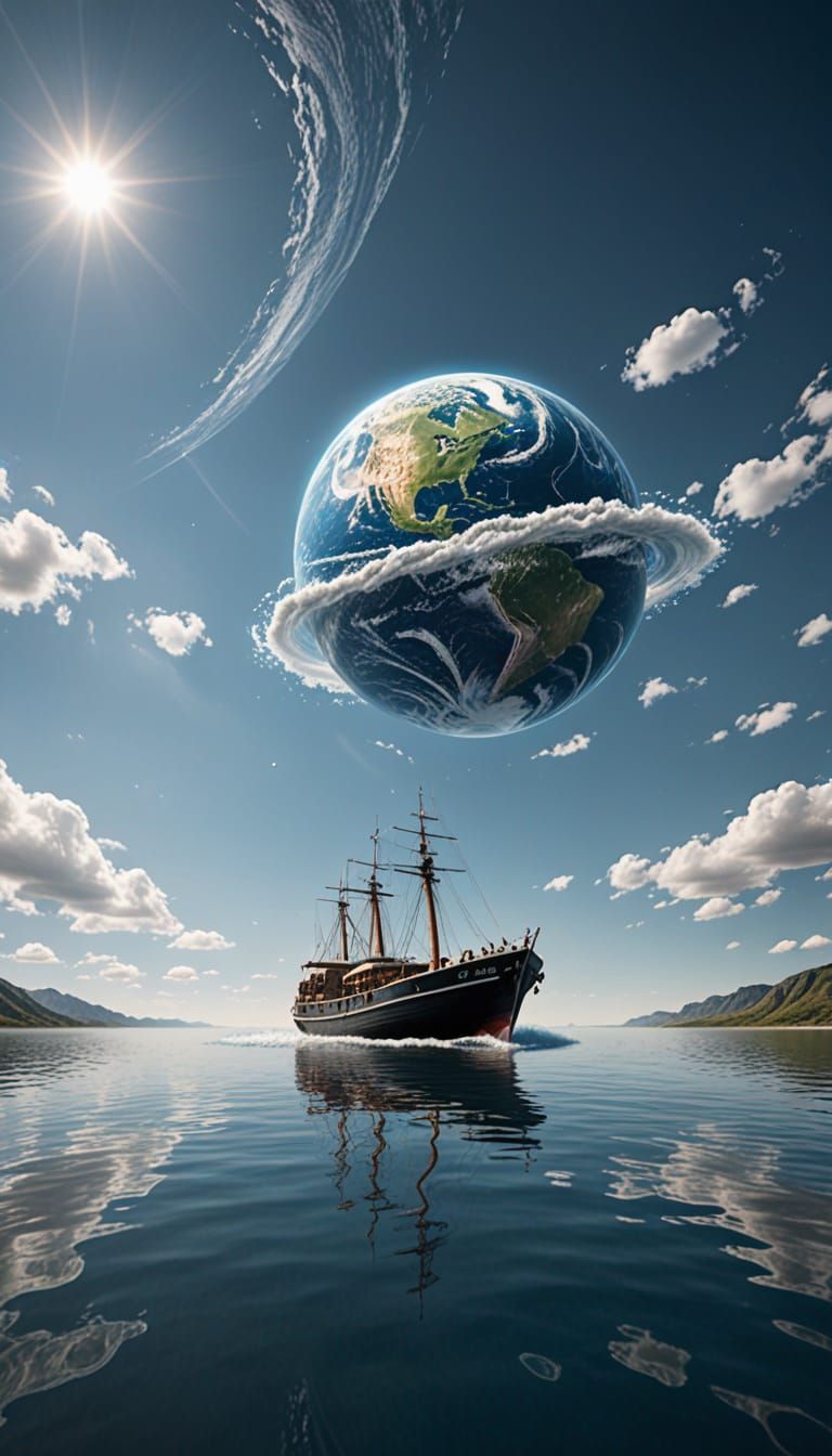 Boat Sailing Over the Edge of Flat Earth
