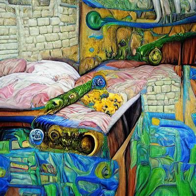 Colorful Bedroom Scene in Van Gogh Style