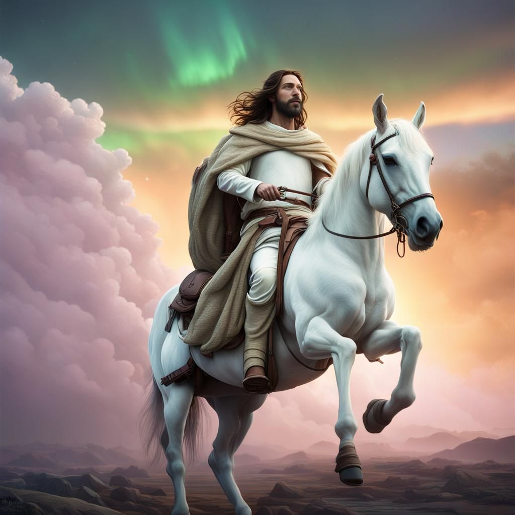 Jesus on White Horse in Cyberparadism Style