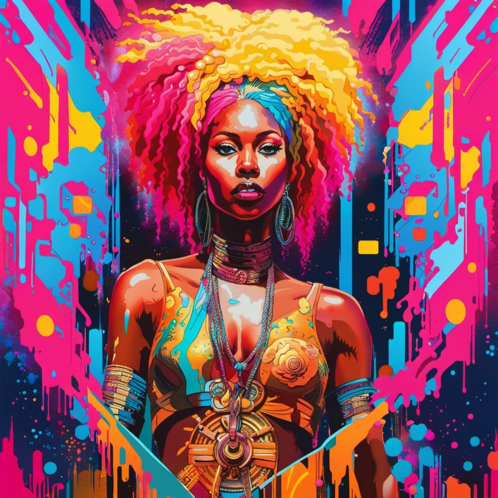 Cyberpunk African Woman with Neon Accents