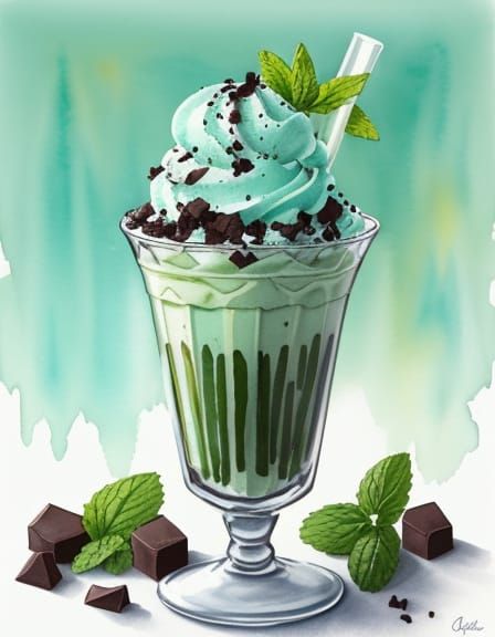Mint Chocolate Chip Ice Cream Watercolor
