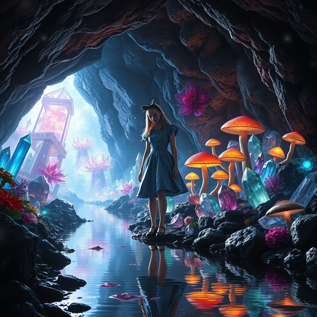 Alice in Wonderland's Mystical Cavern of Crystalline Wonders