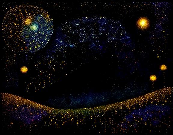 Owl Soaring Through Starry Night Sky as Pointillism