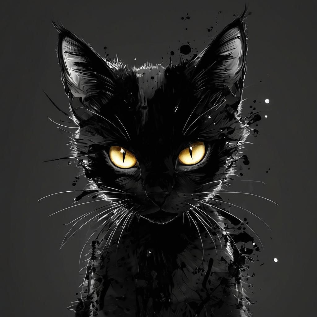 Abstract Cat in Ink Splashes, Anime Art