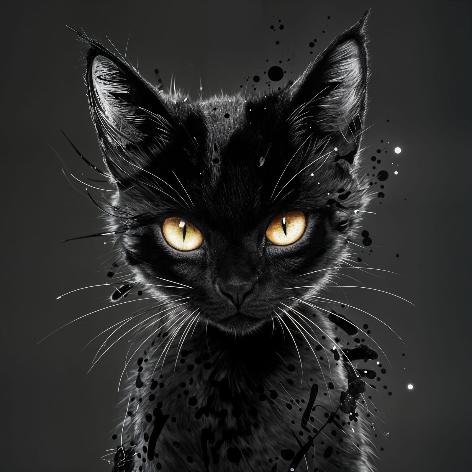 Abstract Cat Portrait in Layered Ink Splatter Style