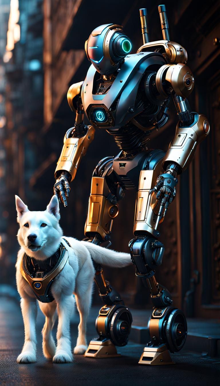 Robot Walking Dog: Detailed Matte Painting