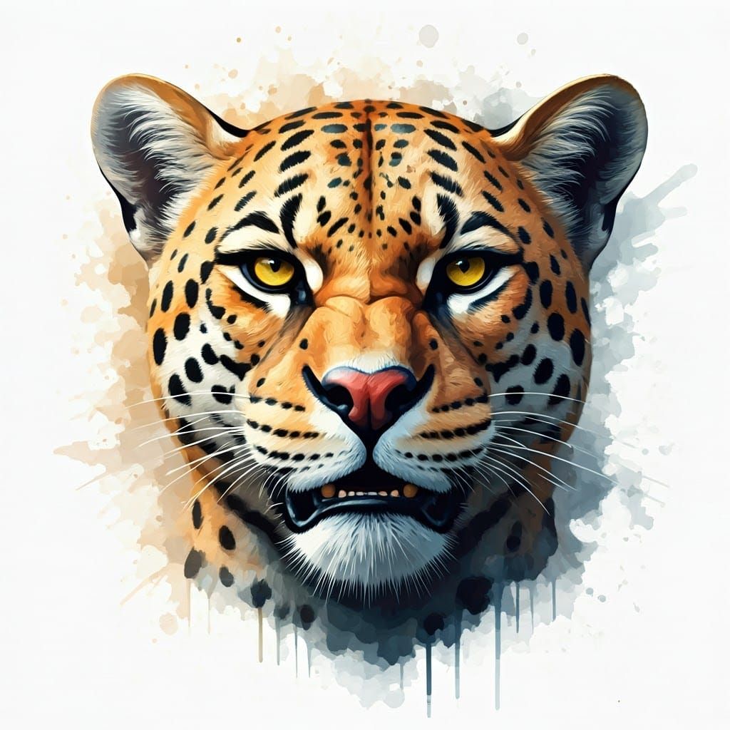 Surreal Smilodon Portrait in Vibrant Watercolor