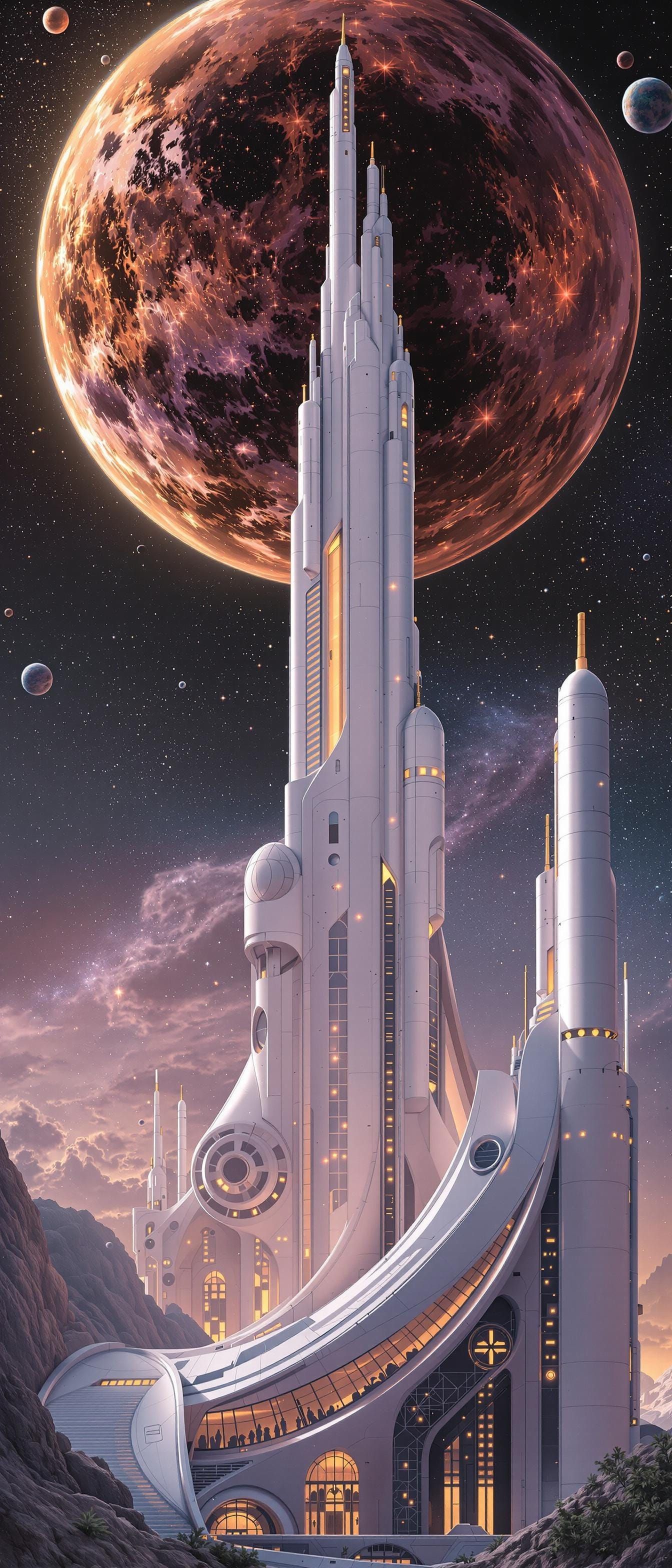 Ethereal Space Station Radiates Golden Light Amidst Cosmic W...