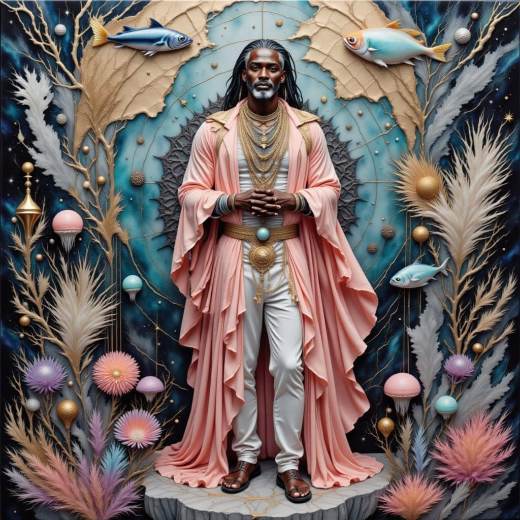 Poseidon Surrounded by Sea Life with Nautical Motifs