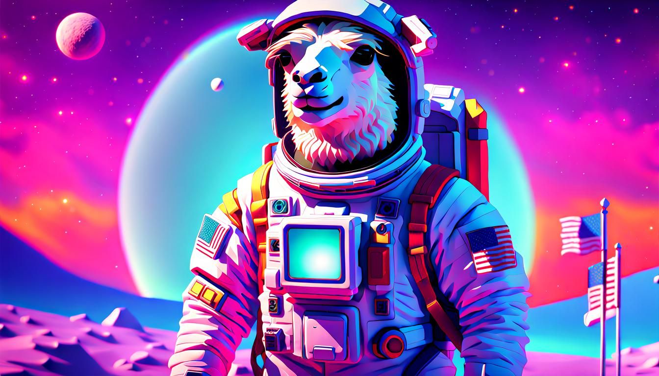 Llama Astronaut on the Moon in Neon 3D