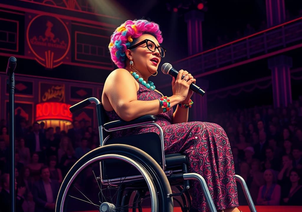 Confident Singer on Stage in Expressionist Style