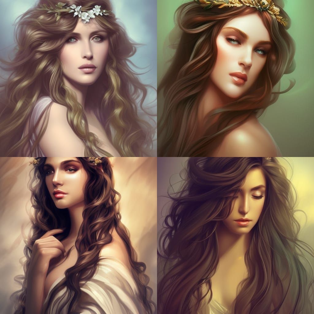 Regal Greek Goddess Portrait in Forest Green