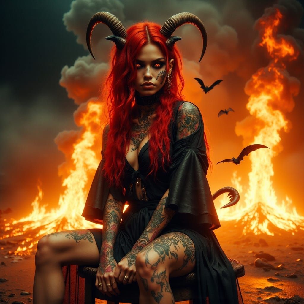 Fiery Demon Woman in Hyper Photorealism