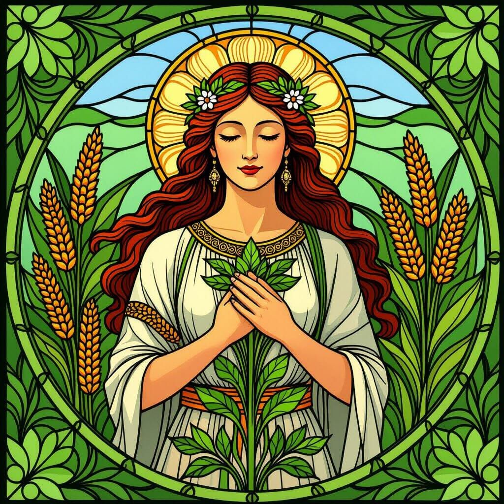 Goddess of Agriculture in Tiffany Glass Style