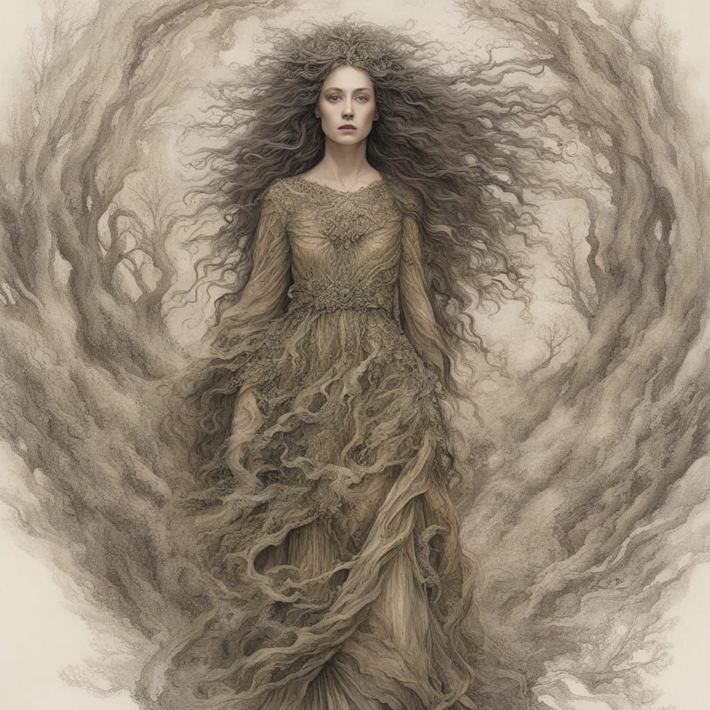 Gaia in Hyperrealistic European Ink Painting Style