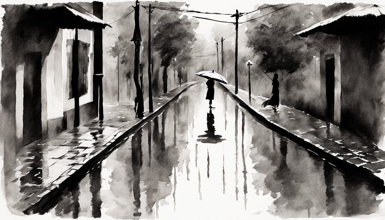 Calming Rain Alley with Paper Umbrella