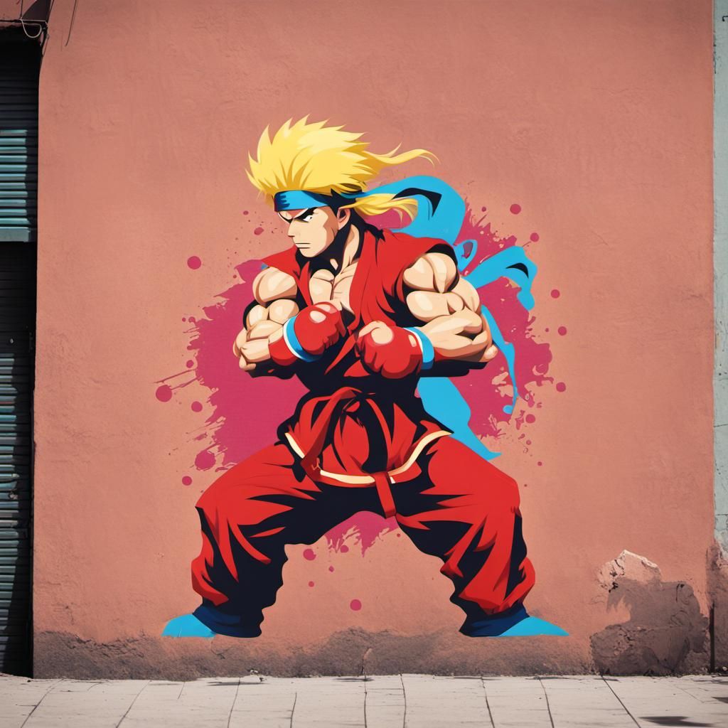 Ken Masters Street Art in Pop Minimalism Style