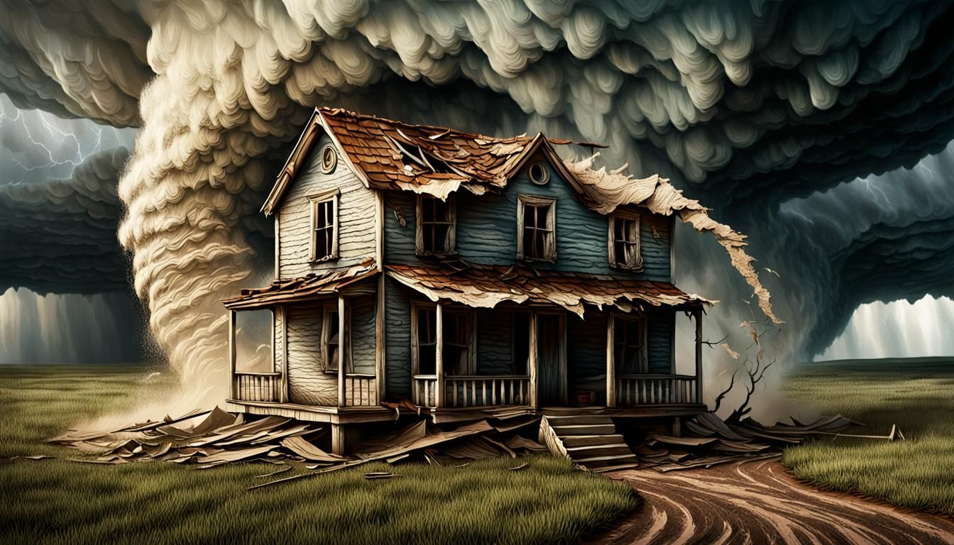 House Ripped from Earth by Tornado in Embossed Art